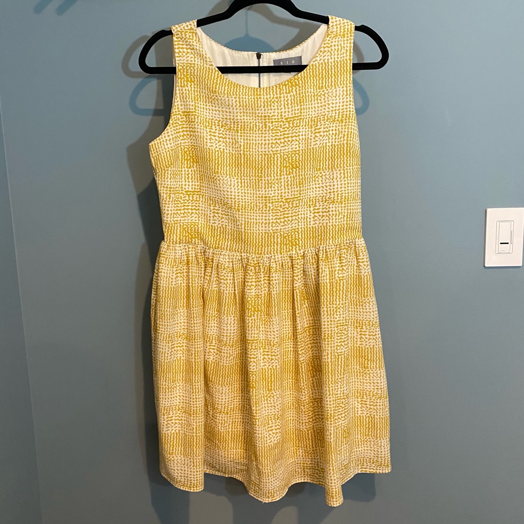 Sib Mustard Yellow/White Printed Sleeveless A-Line Dress